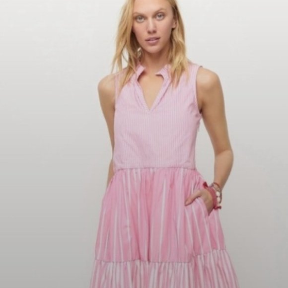 J. Crew Dresses & Skirts - J. Crew Tiered Popover Dress in Pink and White Stripe - Size Small